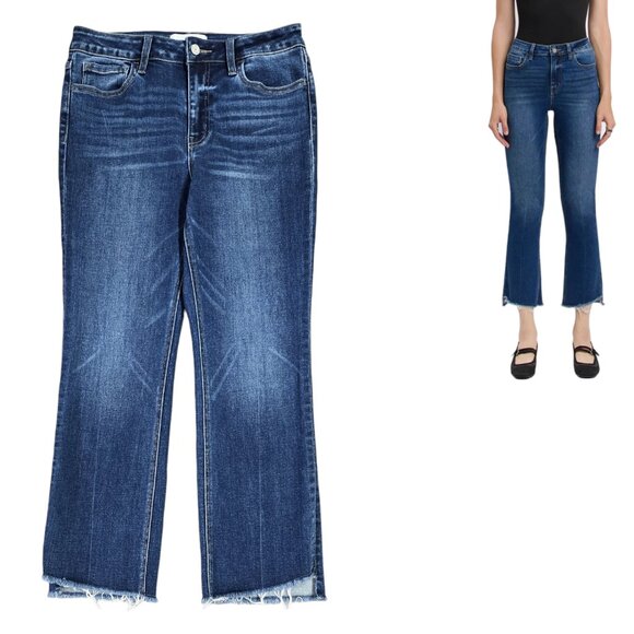 Vervet Blue Inspirational High Rise Step Raw Hem Kick Flare Jeans T5958 - Picture 1 of 10